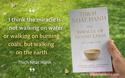 The Miracle of Mindfulness quotes by Thich Nhat Hanh – book cover photographed in nature