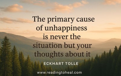 Eckhart Tolle quote on a mountain landscape about the present moment
